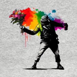 Captivating Banksy-Inspired Artwork: Man Flowers colorful T-Shirt